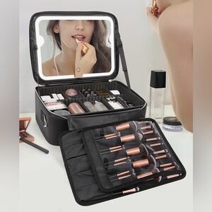 Black Makeup Organizer with led 3light settings Mirror NWT